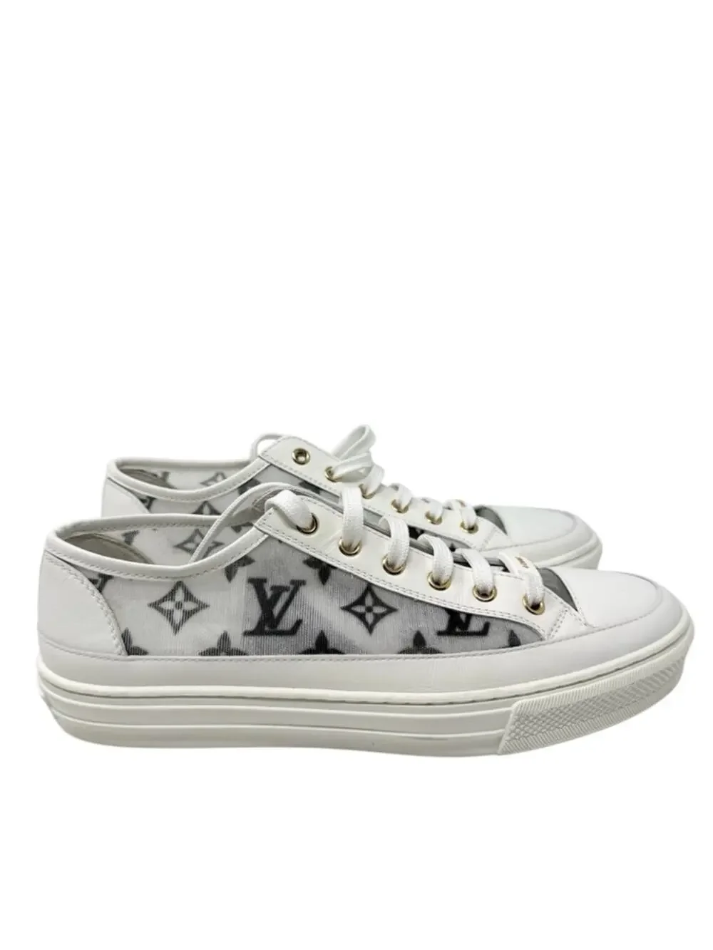 Louis Vuitton Stellar Low Top White Navy Blue Monogram Logo Sneakers Size 39
